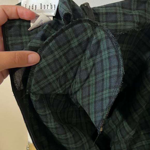 Plus size VTG Miss Dorby Dress Velvet Collar Green Navy Plaid Pleated (24WP) - Picture 8 of 10